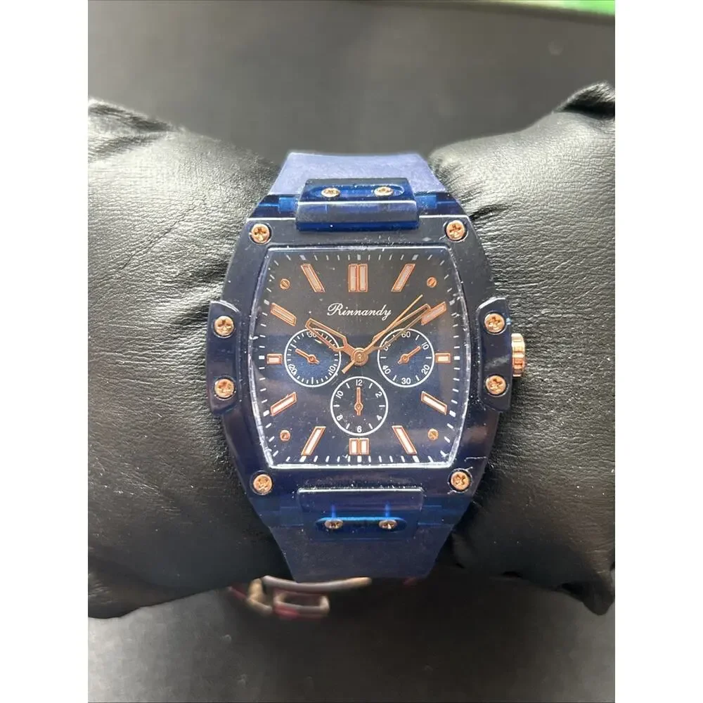 Rinnandy Rose Gold And Navy Tone Quartz Watch